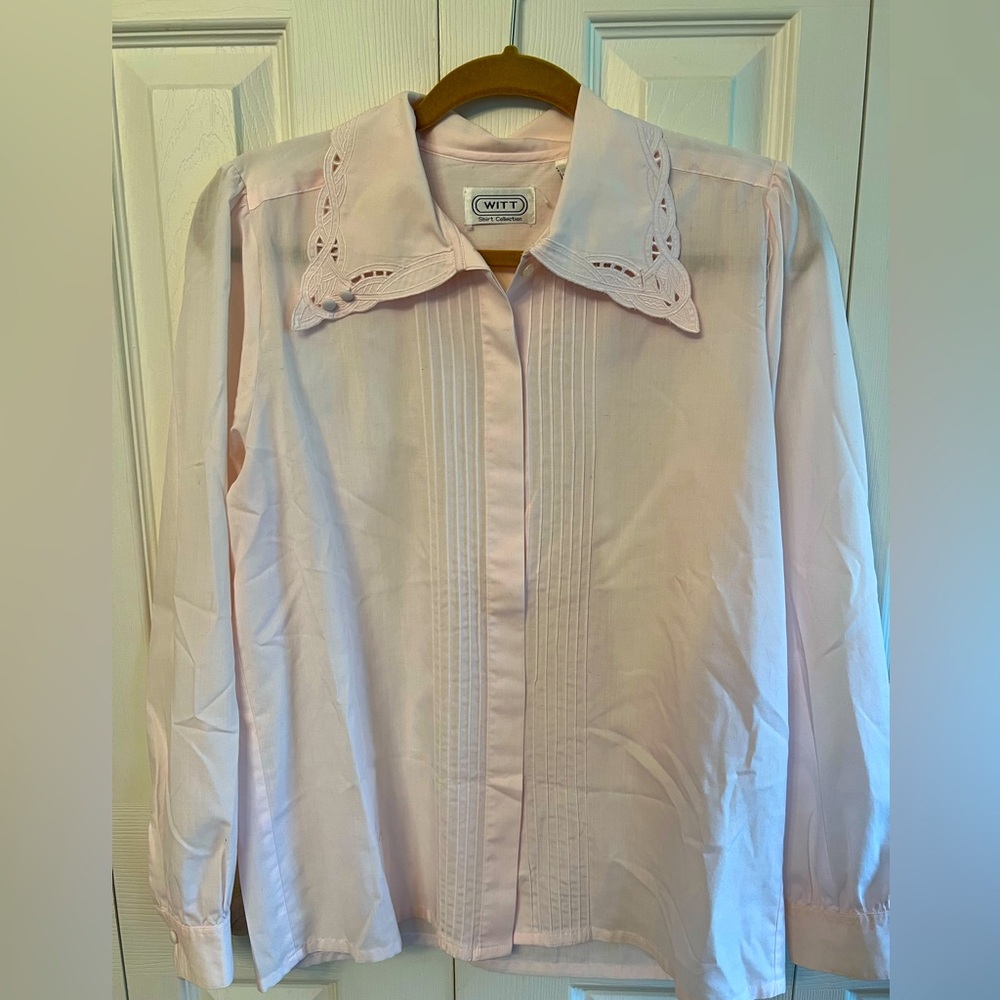 Vintage bib collar pale pink button up shirt